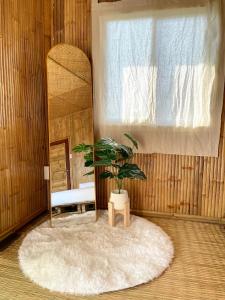 a room with a potted plant and a window at บ้านไทยไออุ่น @ทุ่งขนอนหลวง in Phra Nakhon Si Ayutthaya