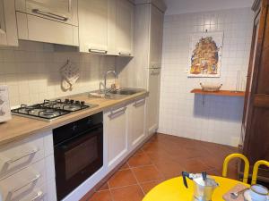 都靈的住宿－500 m Mole Antonelliana, con Vista su Torino，厨房配有水槽和炉灶 顶部烤箱