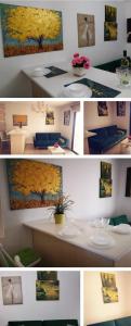 a collage of pictures of a room with a table at Garden Art in Pervolia