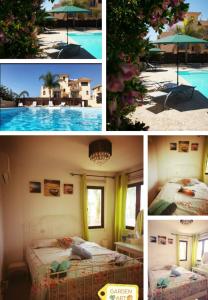 a collage of pictures of a resort with a swimming pool at Garden Art in Pervolia