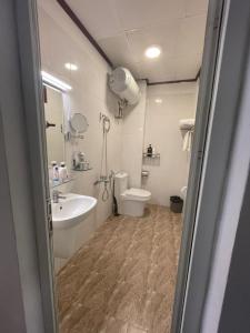 uma casa de banho com um lavatório e um WC em A25 Hotel - 12 Liên Trì em Hanói