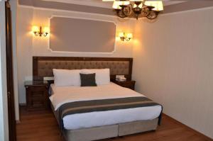 イスタンブールにあるAhmet Efendi Konağıのベッドルーム1室(ベッド1台、シャンデリア付)