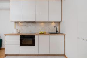 Kuchyň nebo kuchyňský kout v ubytování Nowa Letnica Apartament z Parkingiem i Balkonem przy Stadionie Polsat Plus Arena Gdańsk by Noclegi Renters