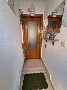 a door with a green rug in front of it at CASA PITA Siente paz y calma en un lugar con encanto Bbc BTT niños pets in San Justo de la Vega