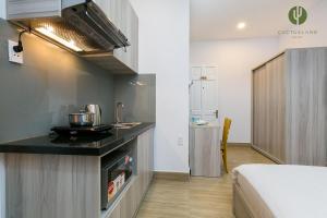 a kitchen with a sink and a stove in a room at Cactusland Apartment in Ho Chi Minh City