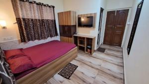 a small room with a bed and a television at Laxmi Niwas, Salt Lake, Kolkata, 10mins from Sector 5 in Kolkata