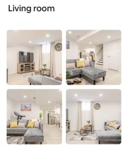 un collage de cuatro fotos de una sala de estar en Gorgeous House, en Welland