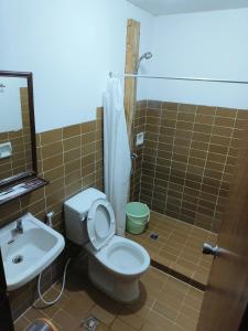 a bathroom with a toilet and a sink at Lokal Hut Bed and Breakfast in Puerto Princesa City