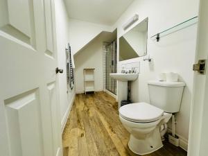 a bathroom with a toilet and a sink at West Street Mews - Serviced Accommodation in Exeter