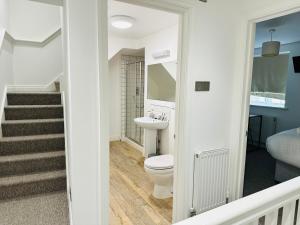 a bathroom with a toilet and a sink at West Street Mews - Serviced Accommodation in Exeter