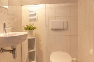 a white bathroom with a toilet and a sink at Bohemien Resort 21 in Sint Maartenszee +10 photos