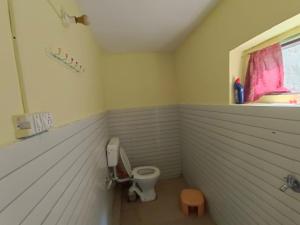a bathroom with a toilet and a window at Vineet's homestay in Mukteshwar