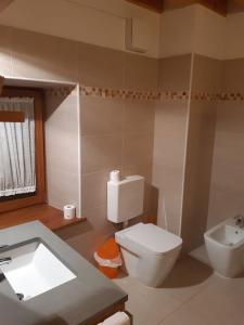 a bathroom with a white toilet and a sink at Albergo Diffuso in Paularo