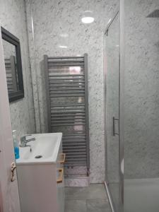 a bathroom with a sink and a shower at Jostee Serviced Accomodation in Goodmayes