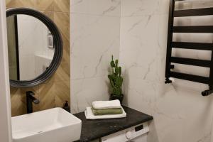 een badkamer met een wastafel en een spiegel bij Capital Towers Prime in Rzeszów