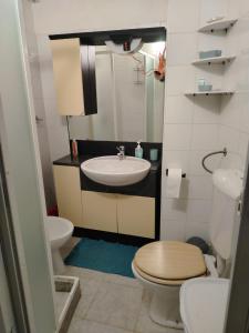 a small bathroom with a sink and a toilet at LOFT in Mezzolombardo