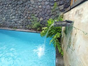 ein Wasserspiel in einem Pool mit Wasserfall in der Unterkunft Coco Garden Pool Villas in Kubutambahan
