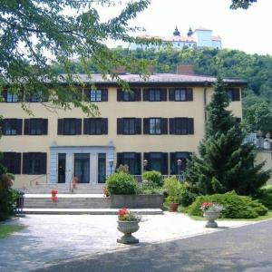 a large building with a tree in front of it at BLKI Vendégház in Tihany