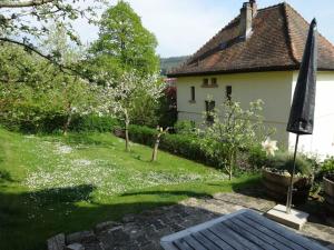 a white house with a yard with a tree at Haus Barbara Modern retreat in Bad Brückenau