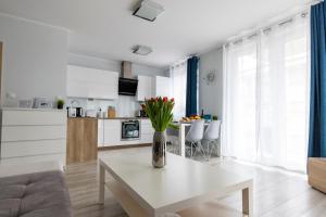 A kitchen or kitchenette at Apartament 6M Klifowa Rewal w cenie basen, jacuzzi, siłownia, sala zabaw