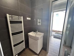 a bathroom with a sink and a toilet and a window at Apartmán U nás in Frymburk +32 photos