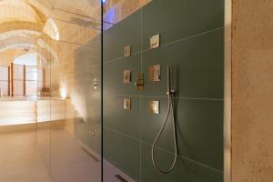 a shower in a bathroom with a green wall at Endea Suite Rooms & Lounge SPA in Matera