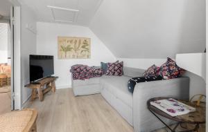 sala de estar con sofá gris y TV en 2 Bedroom Pet Friendly Home In Svaneke, en Svaneke