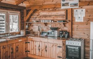 una cucina con armadi in legno e piano cottura di Awesome Home In Wersk With Sauna a Wersk