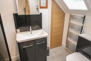 a small bathroom with a sink and a shower at Cuckoo's Rest in Penryn