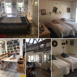 un collage de cuatro fotos de un dormitorio en Keisergården, en Nørre Alslev