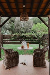 un patio con mesa y 2 sillas en Podere Conte Gherardo, en Castagneto Carducci