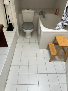 ein Badezimmer mit einem WC, einer Badewanne und einem Waschbecken in der Unterkunft Maison stylée avec jardin caché, Vincennes in Vincennes