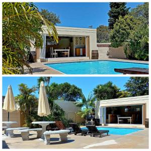 dos fotos de una piscina y una casa en Bhotani-on-Bax, en Port Elizabeth