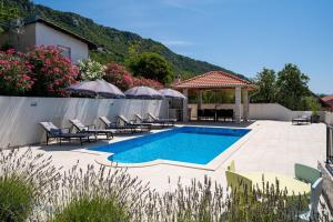 una piscina in un cortile con sedie e ombrelloni di Pool House Edita - Happy Rentals a Bribir Altre 25 foto