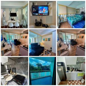 a collage of photos of a living room and a bedroom at Azure Staycation in Manila