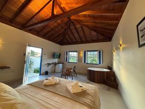 a bedroom with a bed and a tub in a room at Pousada Rio das Almas in Pirenópolis