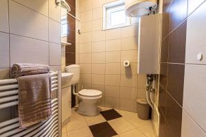 ein kleines Bad mit einem WC und einem Fenster in der Unterkunft Sunny Weekend Sauna House - Happy Rentals in Preserje