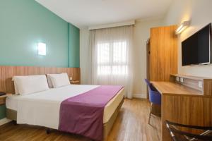 a hotel room with a bed and a television at Go Inn Cambuí Campinas in Campinas