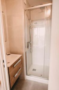 a bathroom with a shower and a sink at Centre & Campus, 6p, 3 ch, 2 sdb, Parking in Besançon