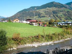 a village with a river and houses and a mountain at Apartment Brix - BRG120 by Interhome in Bruck an der Großglocknerstraße