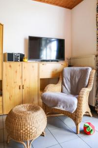 a living room with a chair and a television at Apartment von Dollen-1 by Interhome in Oberndorf