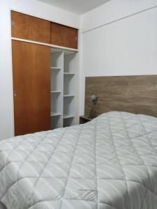1 dormitorio con 1 cama blanca grande y armario en Fortunati Departamentos en San Miguel