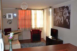a living room with a couch and a television at Departamento en Santiago Centro in Santiago