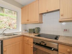 a kitchen with a sink and a stove top oven at 27 Fernhill Heights in Bridport