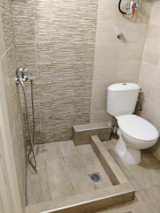 un piccolo bagno con servizi igienici e doccia di Olivia Studios - Melina's home near the sea a Agia Triada