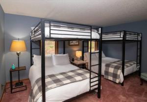 1 Schlafzimmer mit 2 Etagenbetten in einem Zimmer in der Unterkunft WhiSki Cabin *12-acres with mountain views!* in Chester