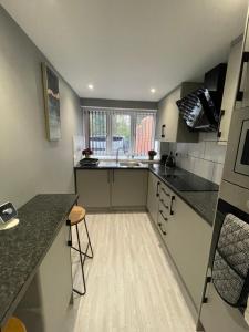 uma cozinha com um lavatório e uma bancada em Brook House Annex em Ipswich