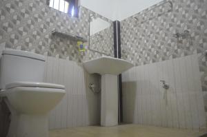 a bathroom with a toilet and a sink at Mango Monkey Retreat in Galewela