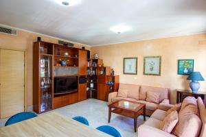 - un salon avec un canapé et une télévision dans l'établissement RentalSevilla Vívelo en Triana, à Séville