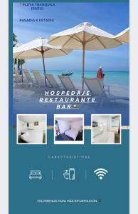 ein Flyer für ein Restaurant mit Sonnenschirm in der Unterkunft Hostal la Canoa in Playa Blanca